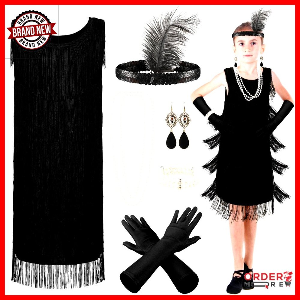 Girls Flapper Dress Costume Set With Accessories 1920s Party Outfit
